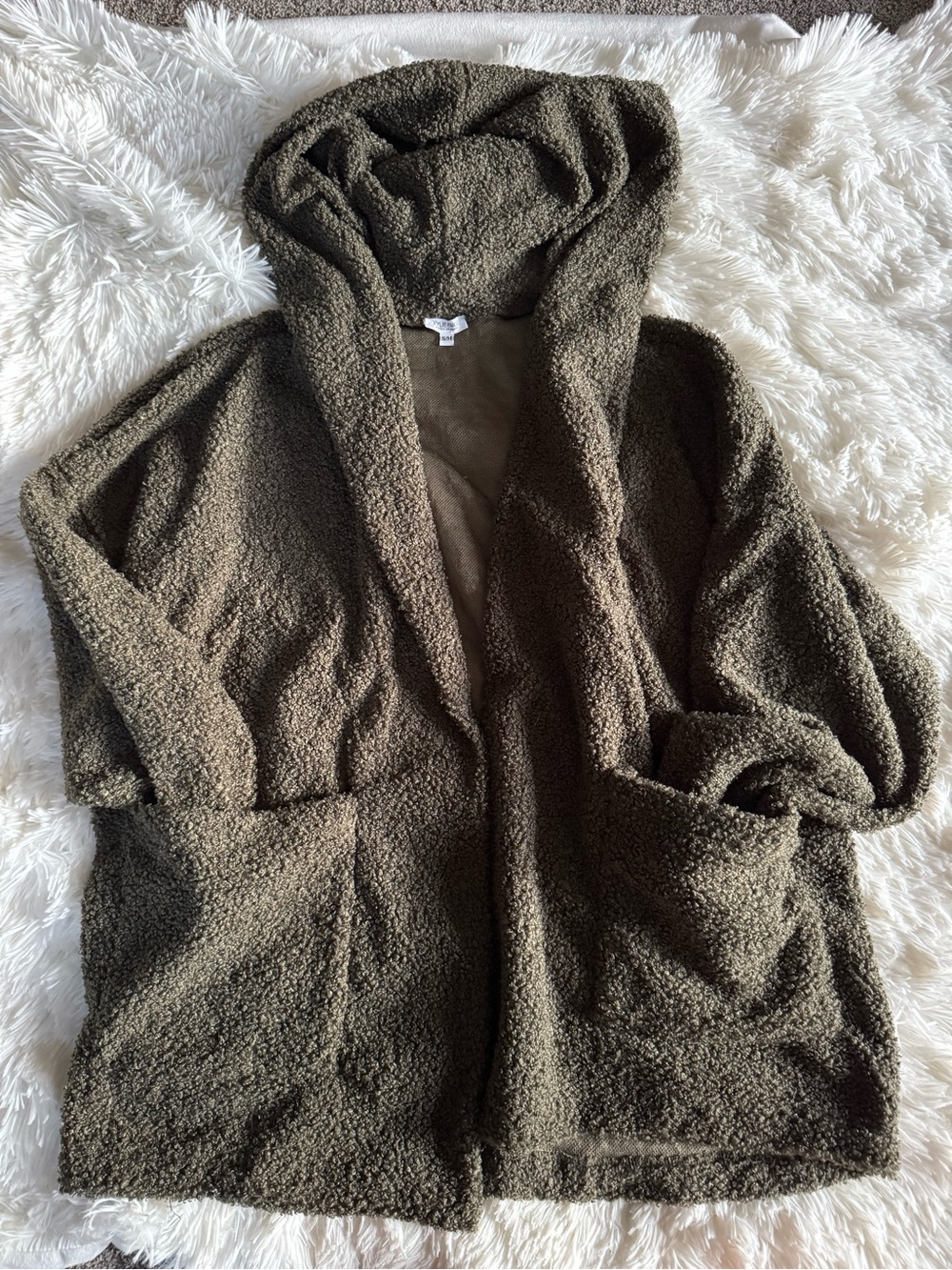 Cozy Hooded Sherpa sweater jacket  - Olive Green